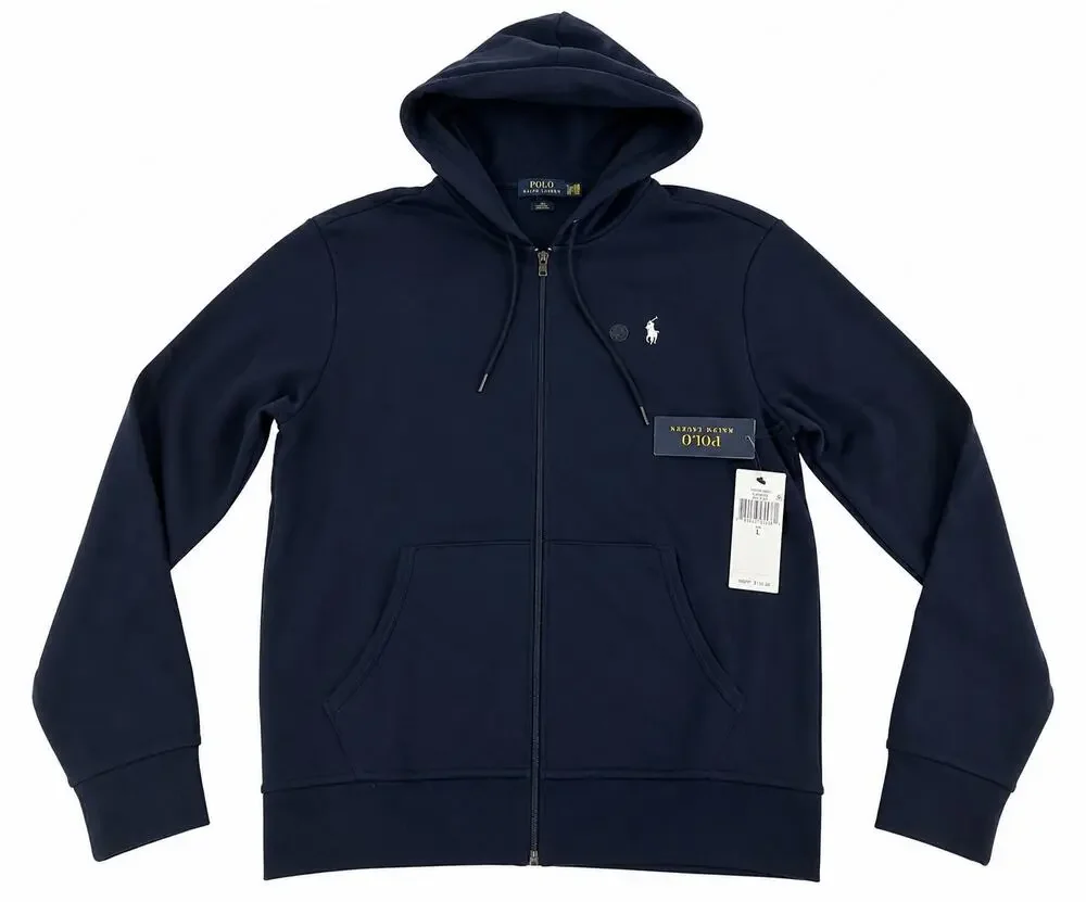 NWT Polo Ralph Lauren Double Knit Full Zip Hoodie Aviator Navy Men's L $138 MSRP